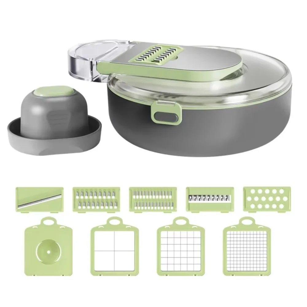 

Stainless Steel Multifunctional Vegetable Cutter with Drain Basket with Container Kitchen Slicer Multi Accessory Hand Guard