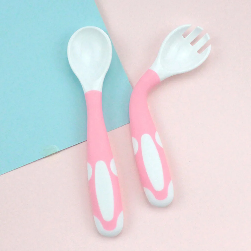 

3 set Baby Spoon Fork Set 1 Each Color Pink Green Blue Feeding Tableware Safe Pp Material Boil Cleanable For Toddler