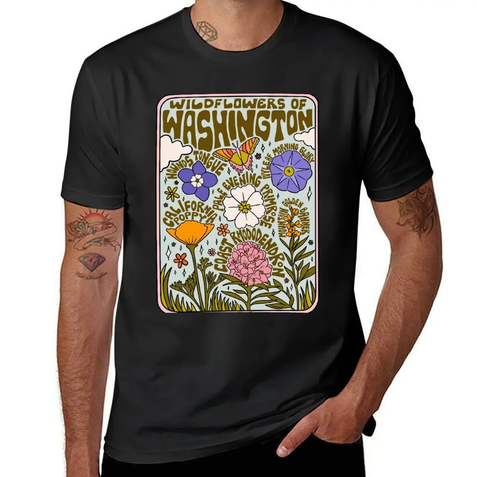 Washington Wildflowers T-Shirt anime Aesthetic clothing graphics plain t shirts men