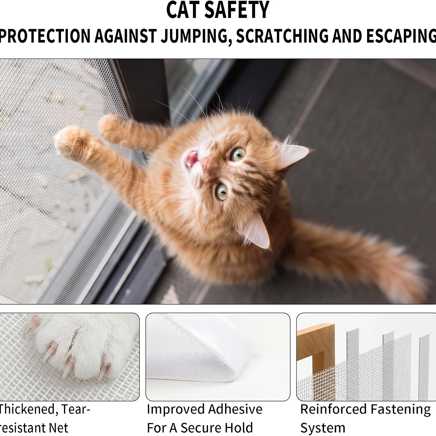 Cat Net for Windows,No Drilling, Fly Screen, Reinforced,Cat-Safe,Cat Resistant, Insect Protection for Balcony,Can Be Cut to Size