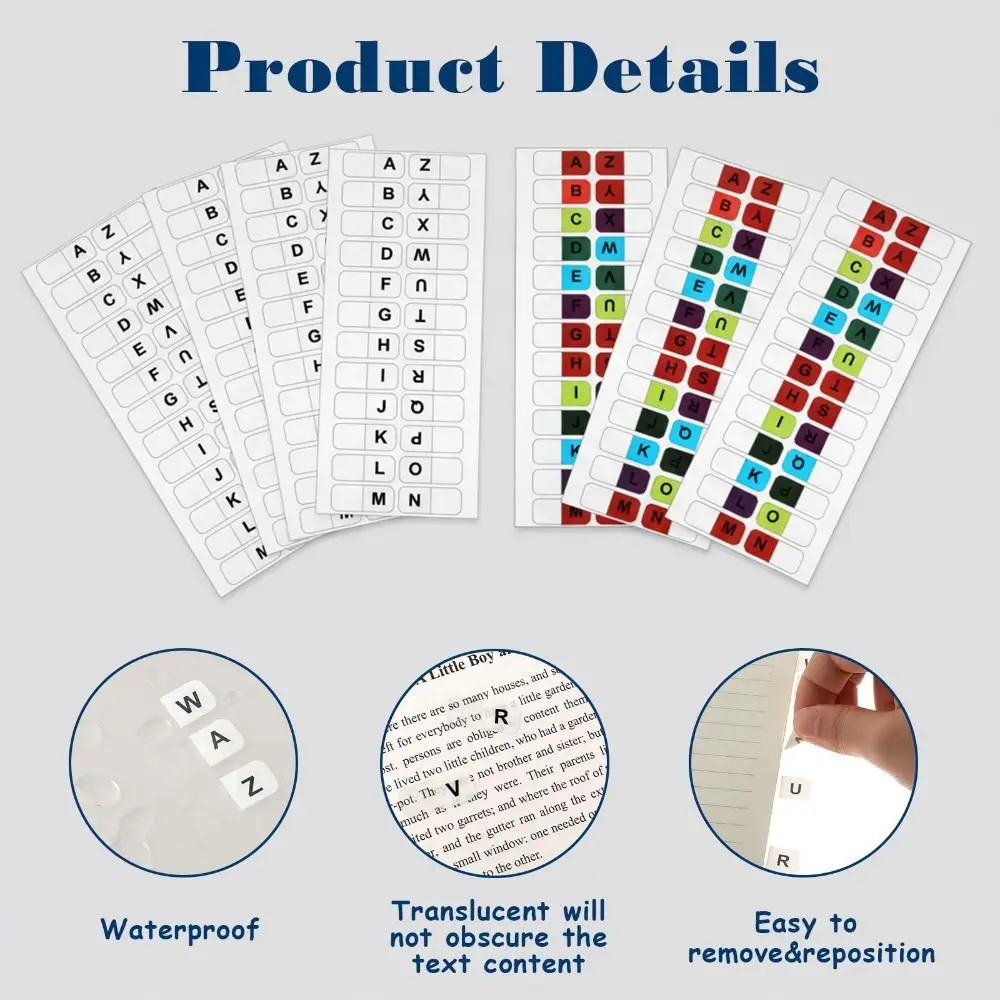 Colorful Alphabet Index Label Stickers Small Strips Study Alphabet Page Markers Planner Waterproof Self-Adhesive Index Tabs