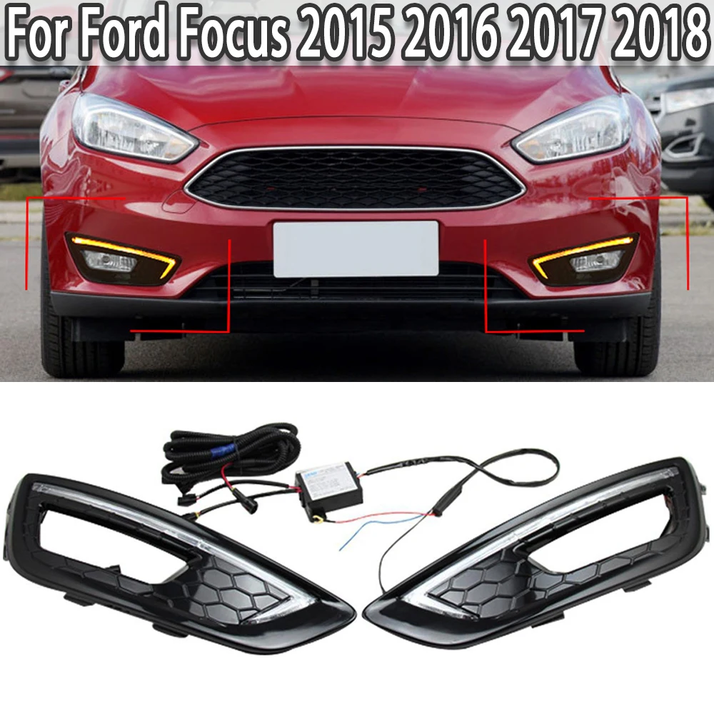 Pop LED DRL Daytime Running Lights Front Bumper Fog Light Lamp Girlle Cover For Ford Focus 2015 2016 2017 2018