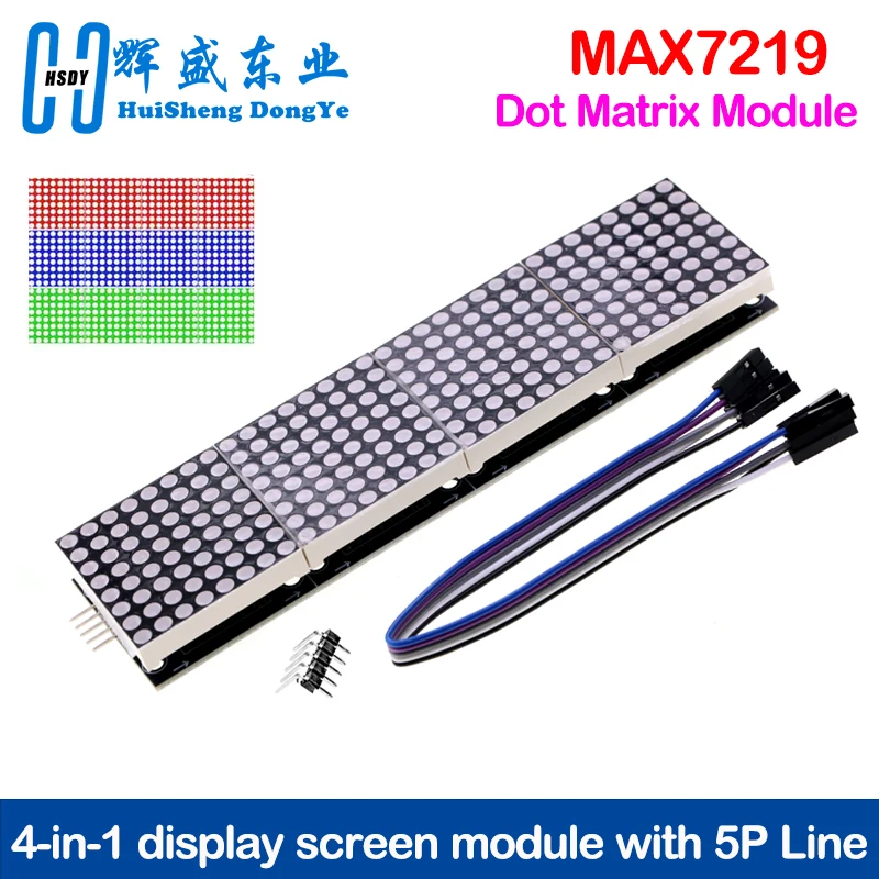 Microcontrolador LED MAX7219 Rojo/Azul/Amarillo Verde, Pantalla 4 en 1 con Módulo de Matriz de Puntos de 5P, 5V para Arduino DIY KIT 8x8