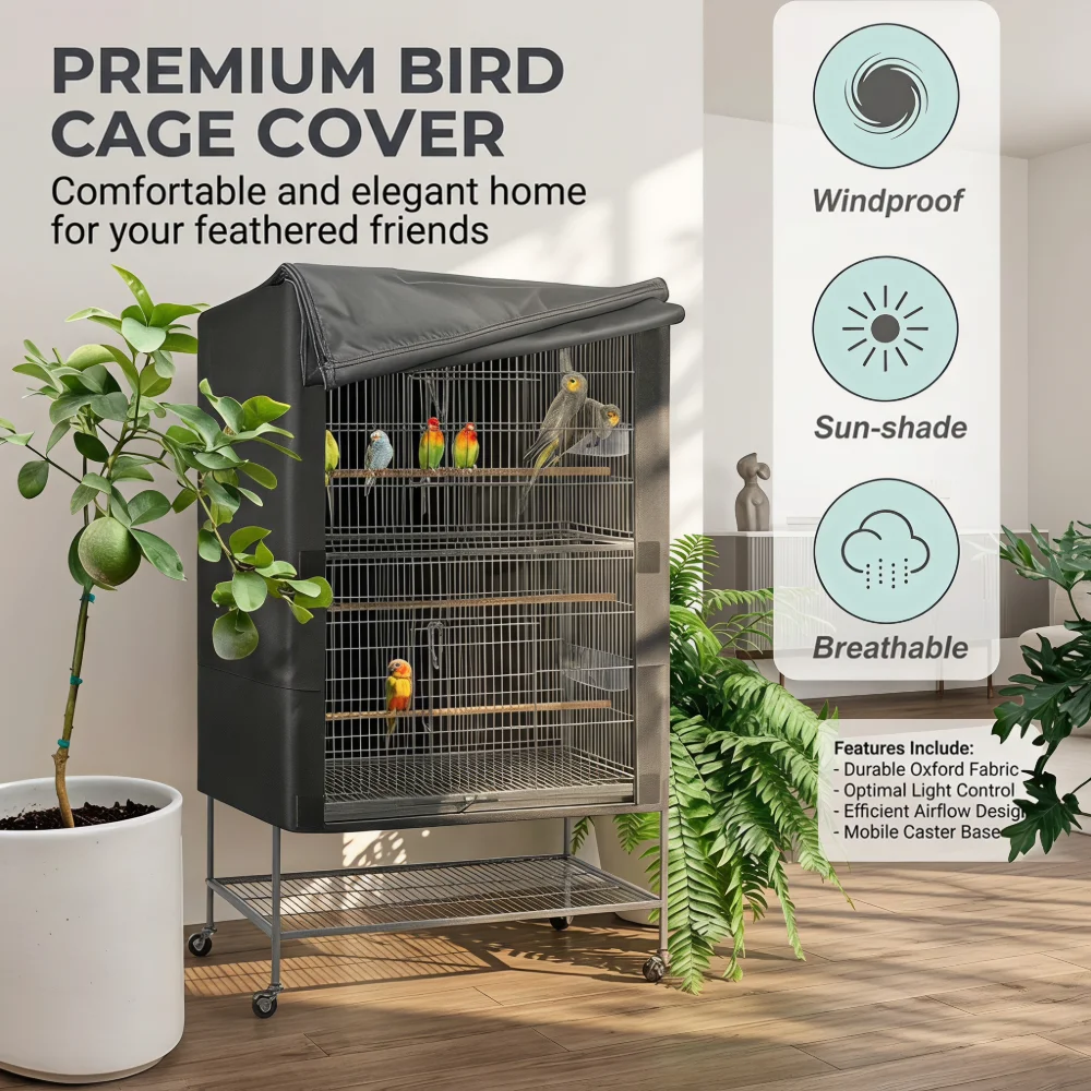 Oxford Bird Cage Cover Light Blocking Ventilated Waterproof Dustproof Night Protective Cover for Pet Birds