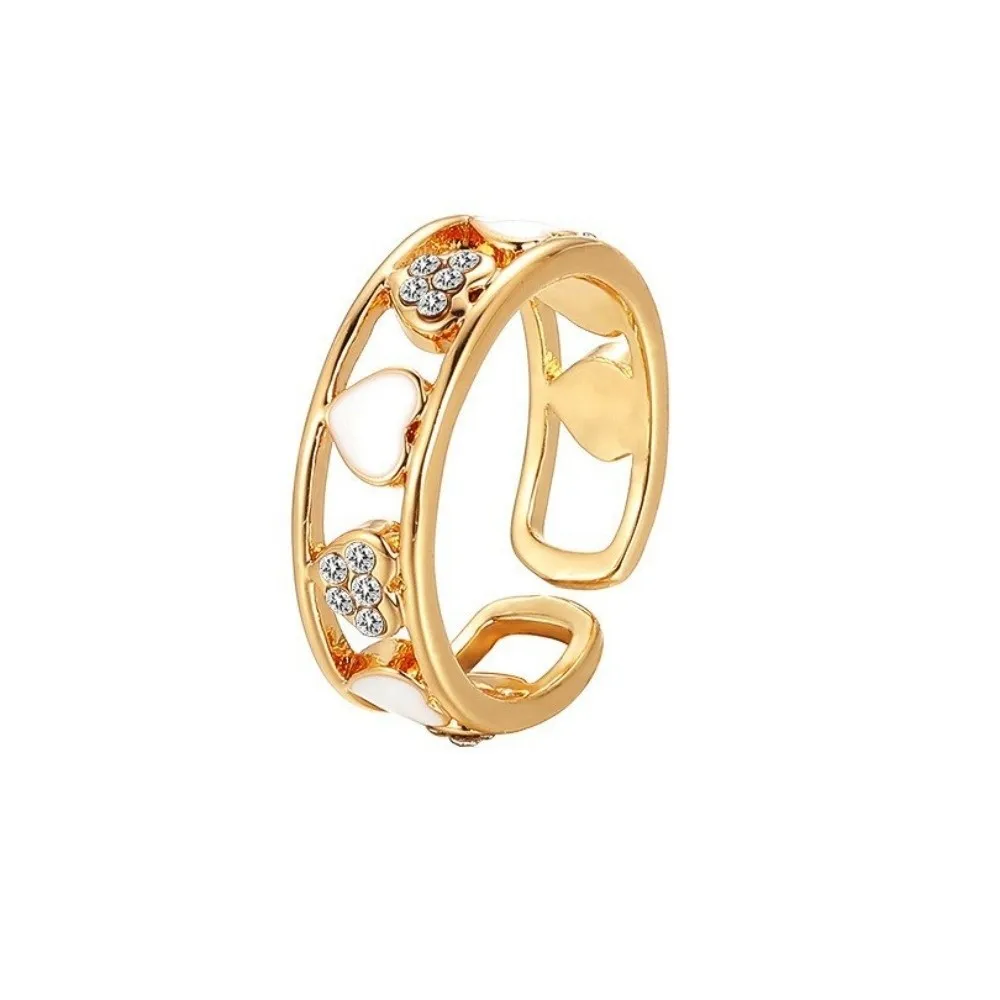 Shiny Adjustable Heart Ring Jewelry Exquisite Finger Ring Fashion Vintage Rhinestone Ring Hipster