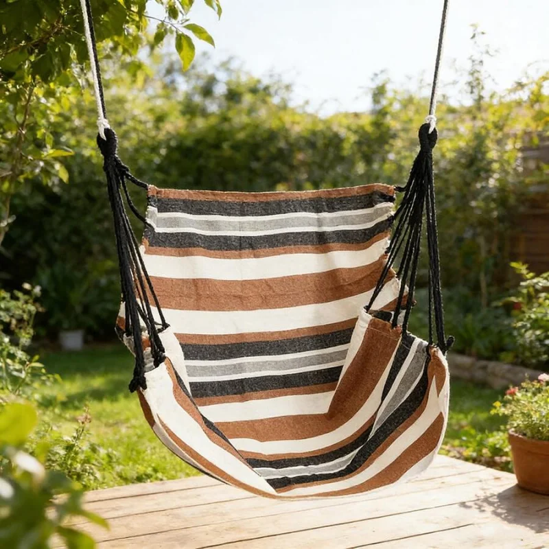 1pcsComfortable Hanging Chair, Hammock Chair With Large Thick Cushion, Classic Stripes Swing Chair For Bedroom, Patio, Balcony