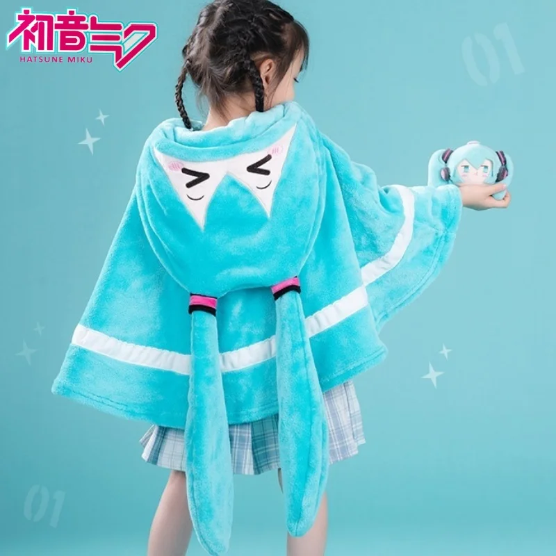 moeyu-40x73cm-アニメ初音ミクかわいいフィギュアミニフランネルフード付きブランケット保温ショール枕モデルクリスマスギフト