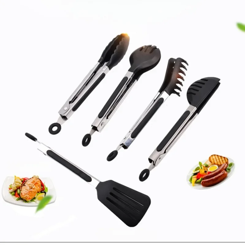 Silicone BBQ Grilling  Kitchen Cooking Salad Bread Serving  Non-Stick Barbecue Clip Clamp Stainless Steel Tools Gadgets