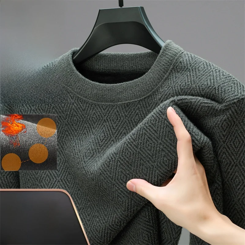 Fce Foderato Maglione lavorato a maglia rotondo Ne Thiened Winter Faion Base irt Camere da uomo Maglieria calda Casual Sle Long Sl...