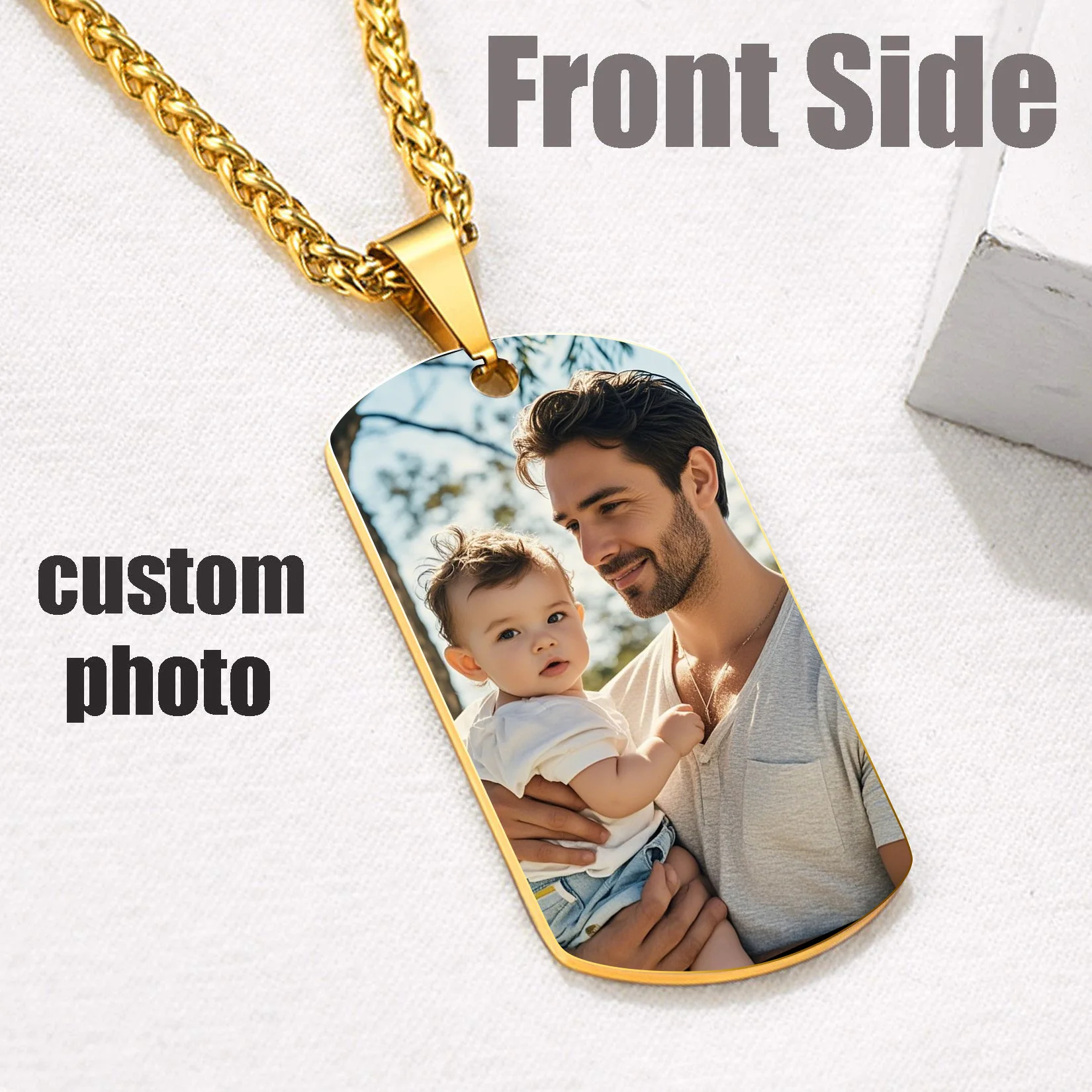 Print Color Photo Custom Stainless Steel Necklace Simple Personalized Gift Men Pendant