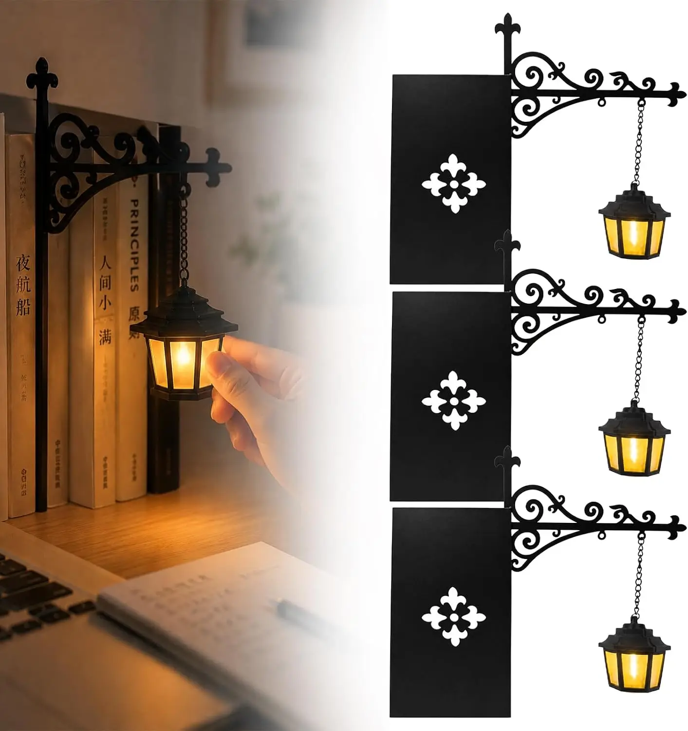 Library Lantern Mini Bookshelf Lamp, Bookshelf Ghost Lantern for Hidden Display Warm Decorative Bookshelf Lighting for Book Nook