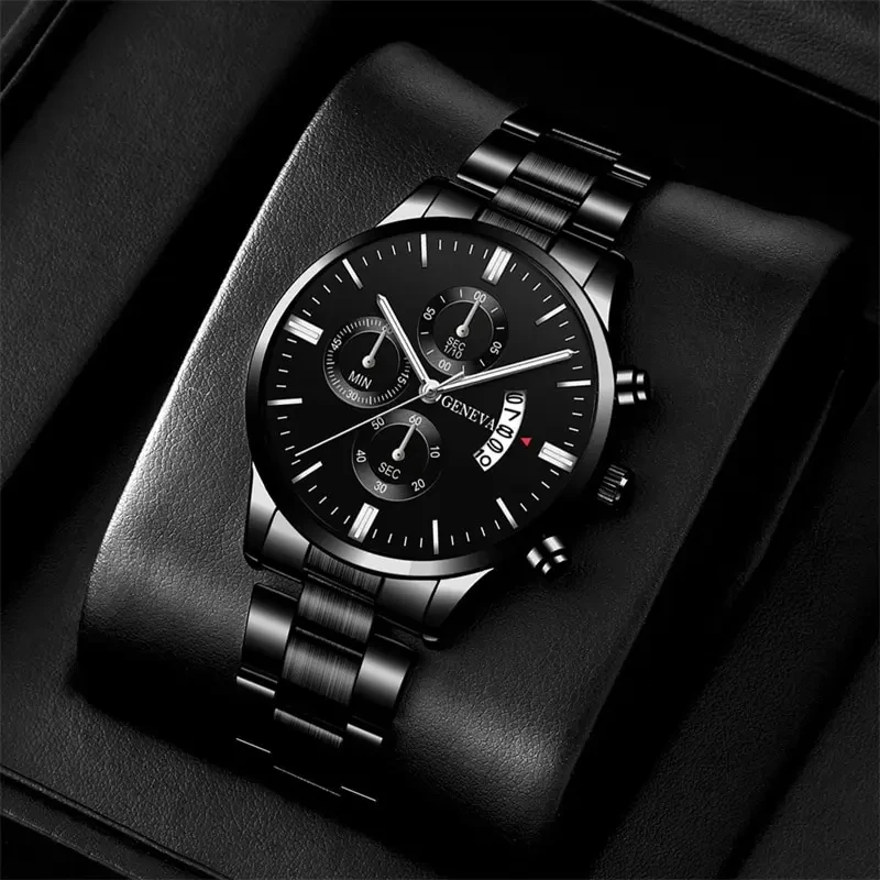 

Fashion Mens Watches Luxury Black Stainless Steel Quartz Wrist Watch Man Business Watch for Men Calendar Clock Reloj Hombre