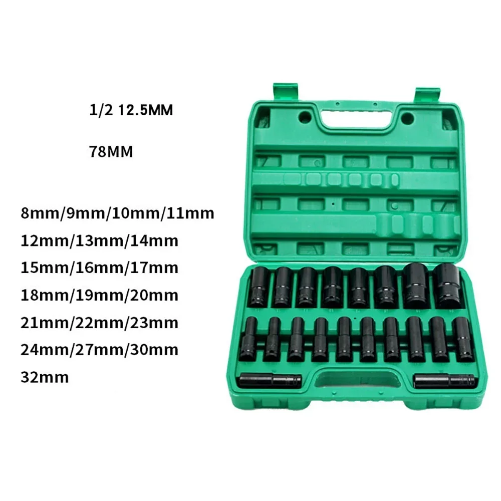 

20pcs Impact Socket Set 1/2" Drive Metric Deep Impact Socket Set Pneumatic Wrench Head Tire Removal Tool Socket Head Kit