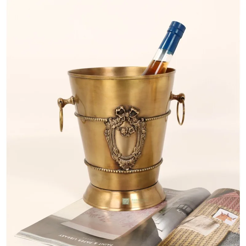 European retro ice bucket champagne red wine brass decorative wine bucket American light luxury metal beer characteristic ice bu