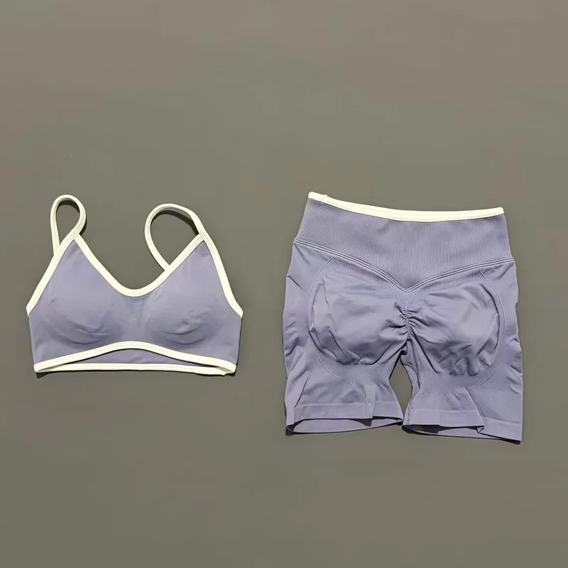 2 Pieces Women Ignite Sculpt Scrunch Short Yoga Bra Set Fitness Cycling Elastic Sports Pants Suit Running Sports Shorts Set image 6
