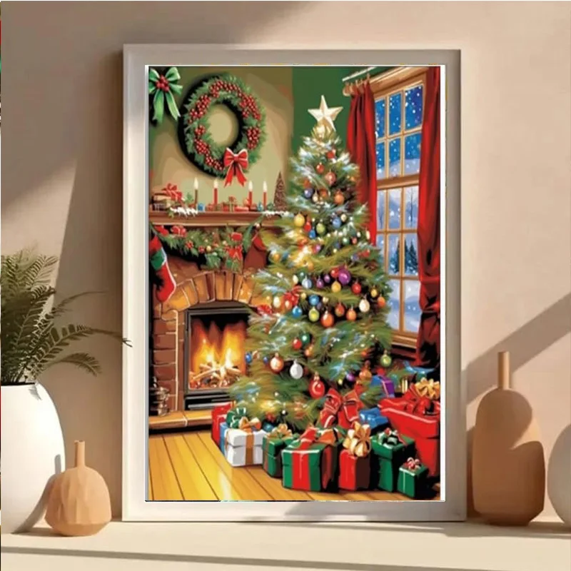 The AB 5D DIY Diamond Painting Set, featuring a Christmas fireplace and tree design, is an ideal diamond painting set for beginn