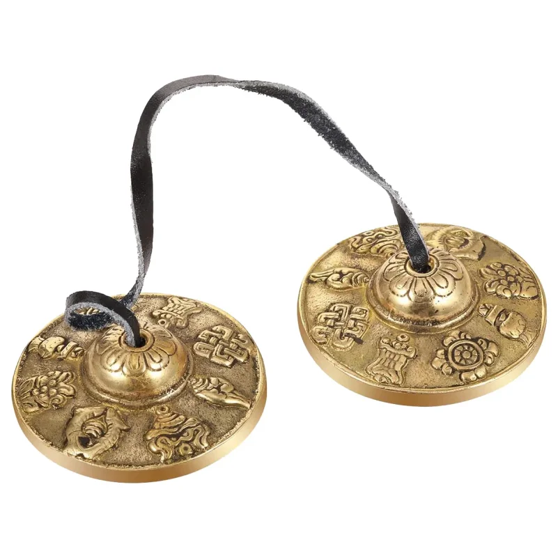 Cymbales tibétaines Tingsha (2 pièces), cloches de méditation en laiton sanskrit pour la guérison spirituelle, la pleine conscience, le yoga et la spiritualité bouddhiste