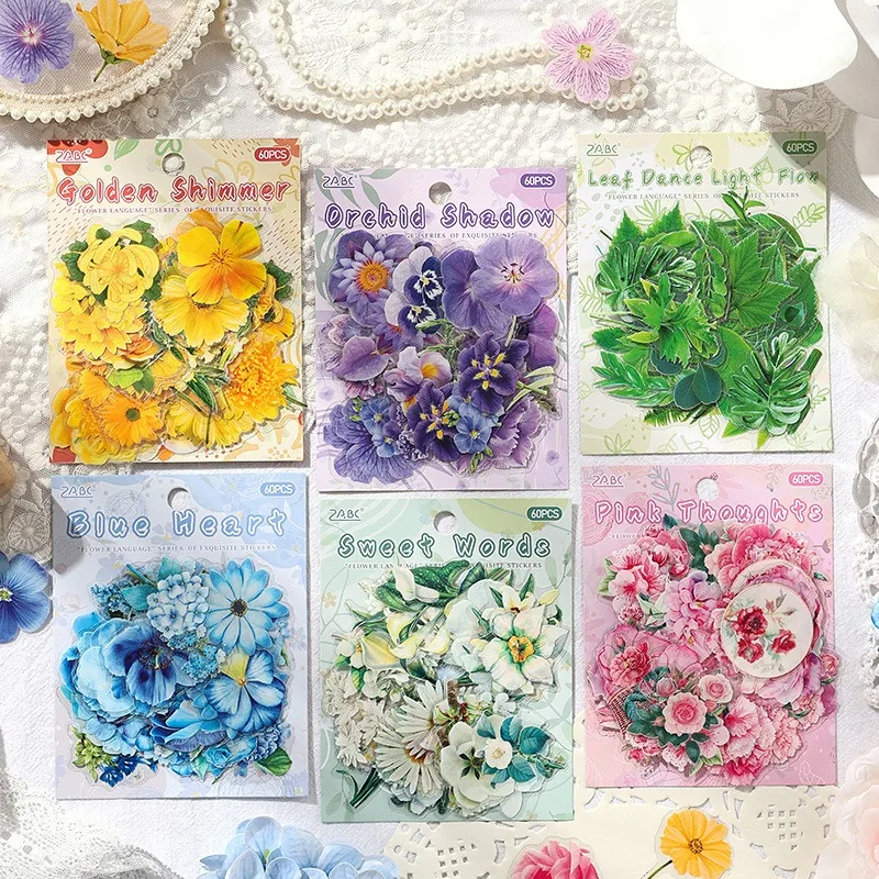 Leisurely Floral Whisper PET Sticker Pack, Vintage Flower Decals for Journaling, Cross-Border Hand Account Scrapbook Supplies