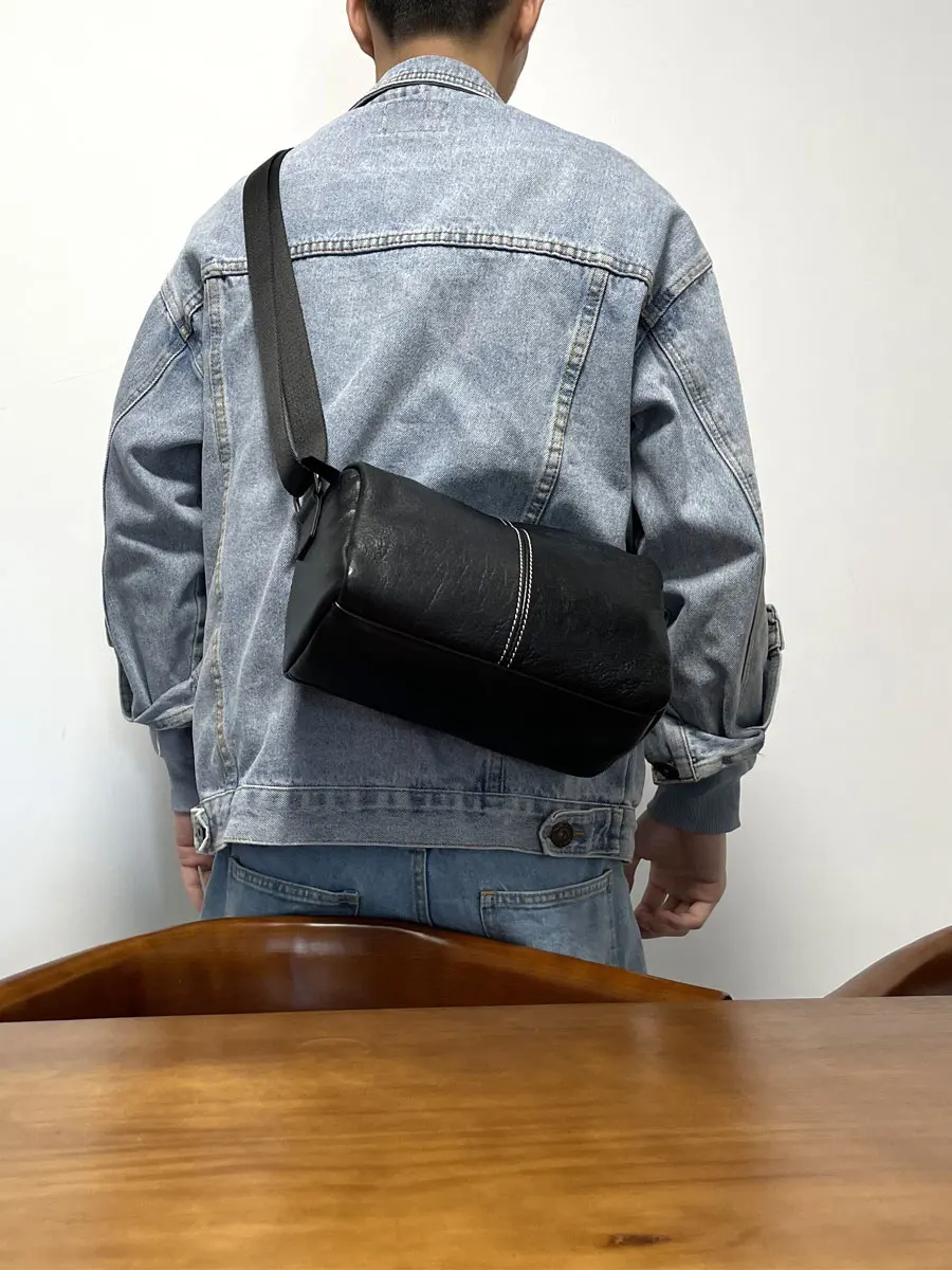 

daily work travel luxury organizers designers handmade genuine leather men's black shoulder bag real cow leather crossbody bag