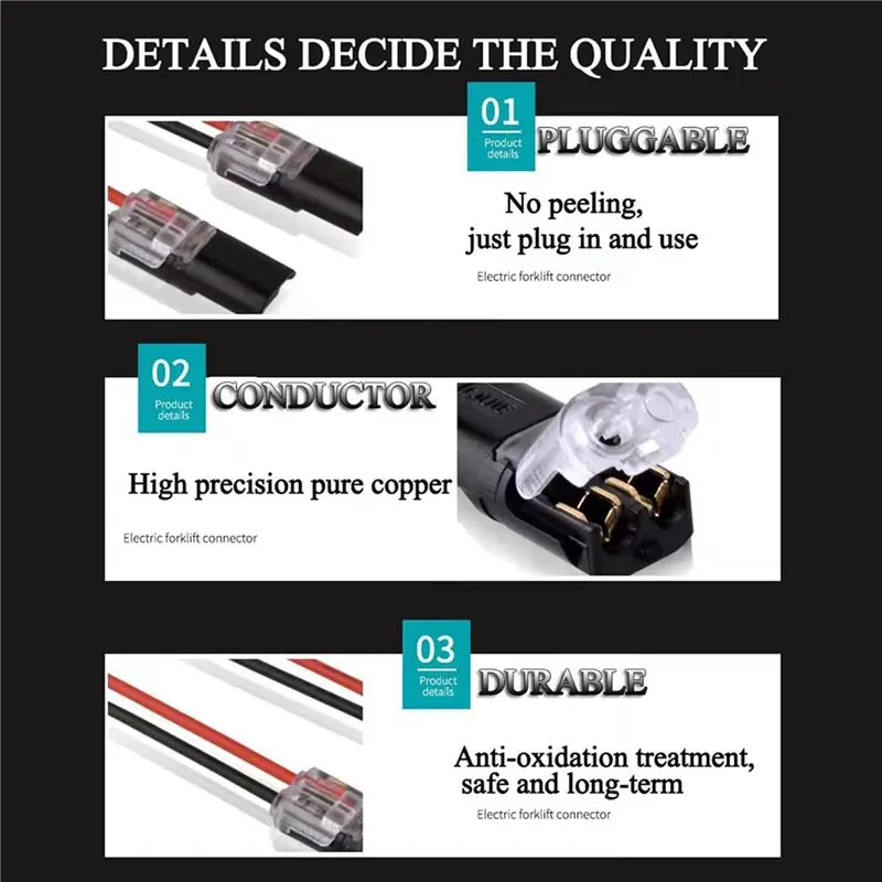 ABWZ-40Pcs Double-Wire Plug-In Connector, Pluggable 2 Pin 2 Way LED Wire Connectors, With Locking Buckle Fast Wire Connectors