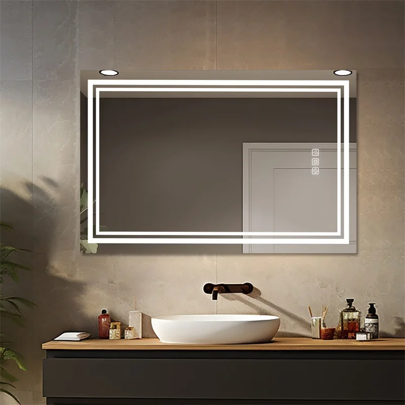 

Bright LED Bathroom Mirror 48 x 36 Front Light, 5 Mins Defog, Full HD Reflected, 3 Colors Dimmable, Wall Mounted