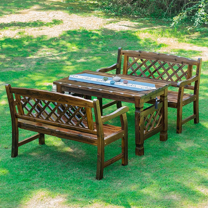 

Outdoor courtyard anticorrosive solid wood tables and chairs Outdoor open-air balcony Garden waterproof and sunscreen Leisure ta