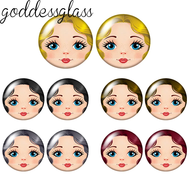 Russian Doll Face Matryoshka Girl Lady Hairstyle 10pcs 12mm/18mm/20mm Round Photo Glass Cabochon Flat Back Making Findings image 4