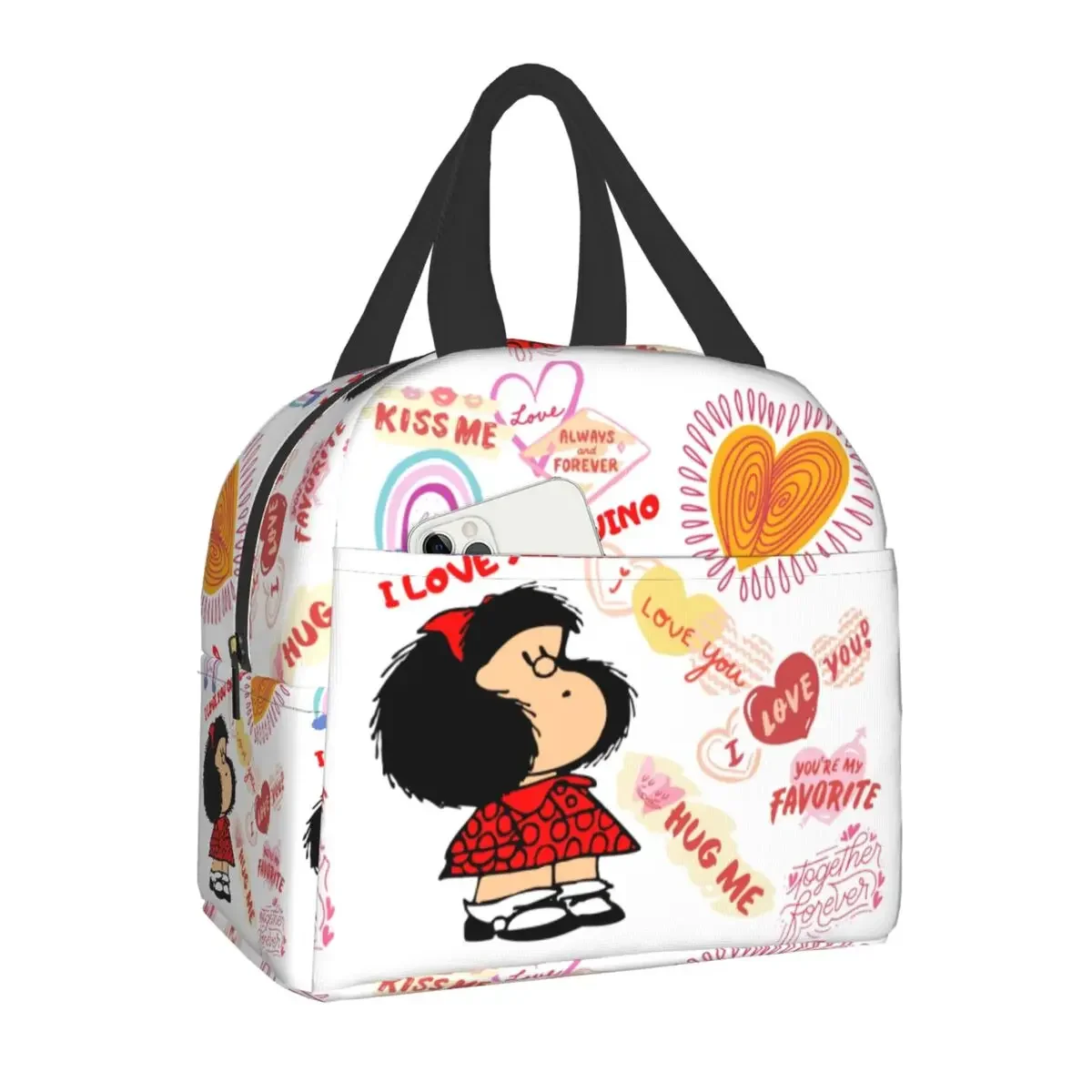 Mafalda Quino Comics Thermal Insulated Lunch Bag Resuable Lunch Box for Women Kids Outdoor Camping Travel Food Storage Bags