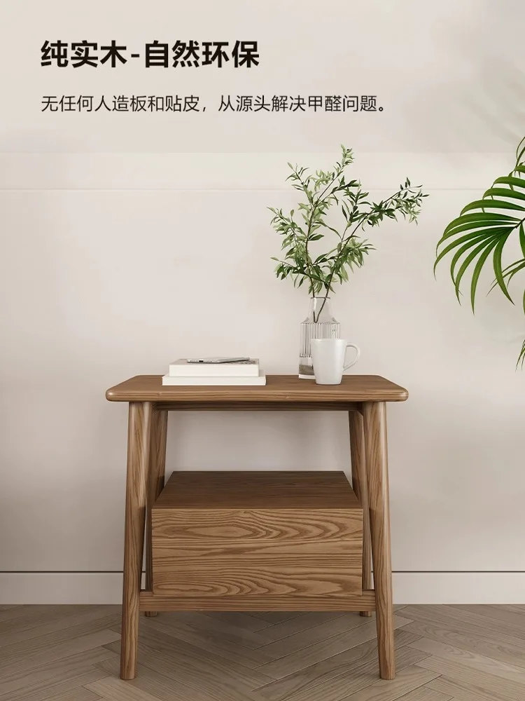 Nordic bedside table Solid wood Modern simple ash wood Small apartment Home locker Bedroom storage cabinet Shelf