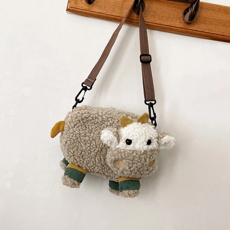 Lovely Cartoon Cow Shape Shoulder Messenger Bag Kids Plush Bag Mini Crossbody Bags Small Handbags Coin Bag Purse Girls Bag