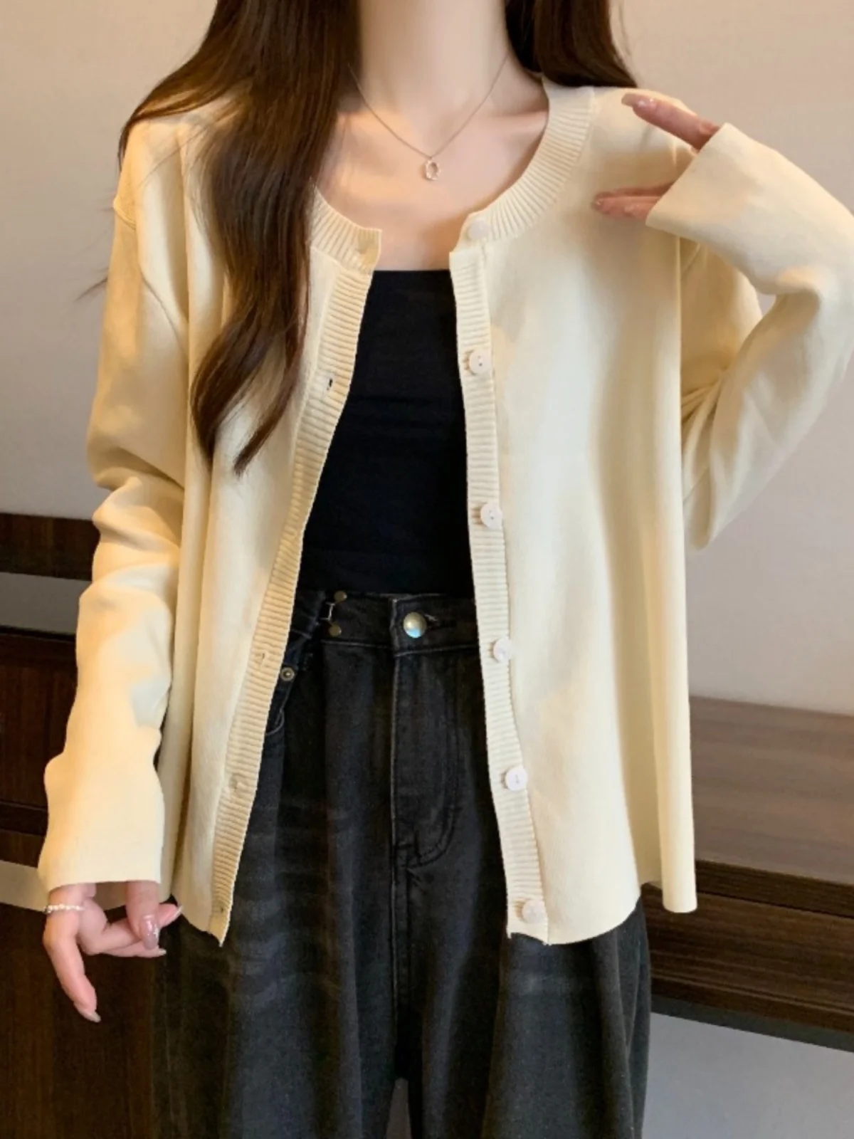 Black Ice Silk Thin Knitted Sweater Coat Women's Early Autumn New Large Size Fat MM Halter Dress Outer Sun Protection Open Ca...
