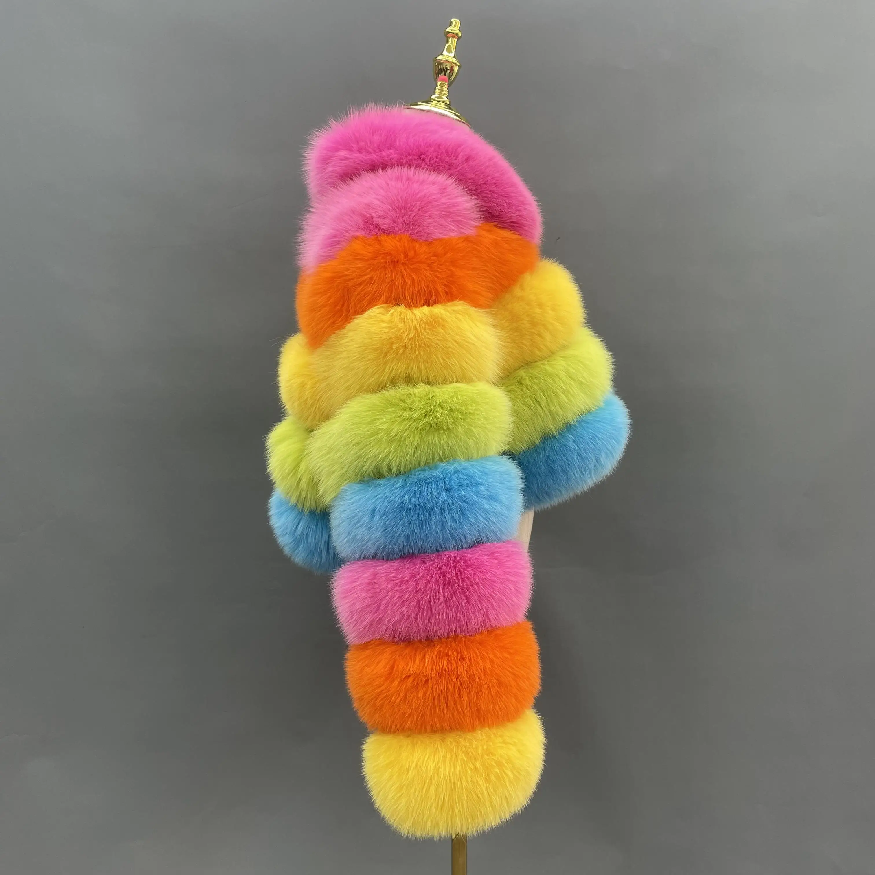 JANEFUR 천연 모피 코트 여성용 레인보우 패션 럭셔리 크롭 리얼 폭스 퍼 재킷 도매 겨울 여성 코트