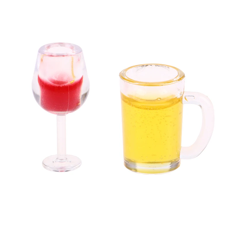 5/10Pcs 1:12 Dollhouse Miniature Wine Cup Beer Mug Wine Bottle Model Furniture Mini Red Wine Bottles Glasses House Decor Toy