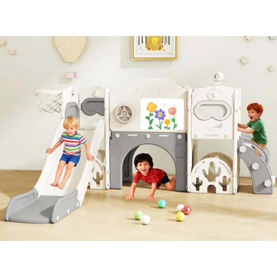 

11-in-1 Toddler Slide Playset Indoor Outdoor Playground for 1-3 Years Old with Bear Theme Easy Assembly Includes Golf Set Drawi