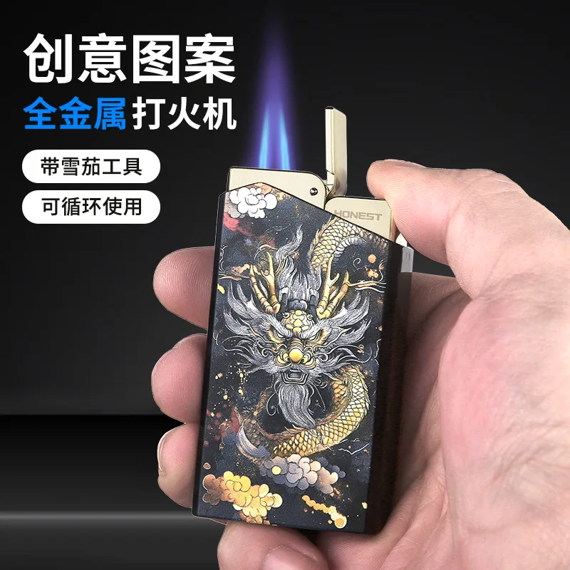 Baicheng New Metal Inflatable Lighter Men's Windproof High-end Cigar Multi-functional Special Double Fire Smoking Set