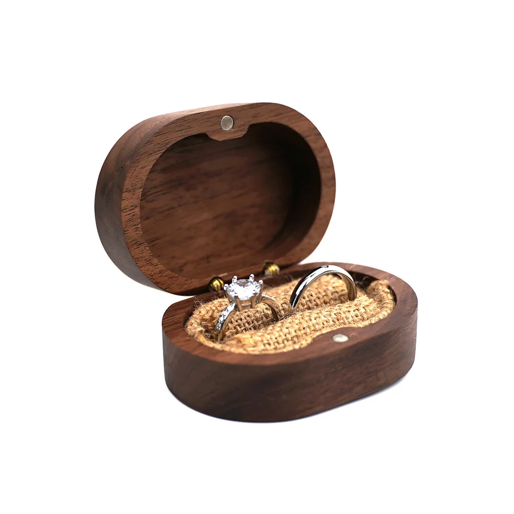 Portable Vintage Walnut Ring Box Wedding Proposal A Pair Of Rings Holder Box Holiday Gift Packaging Display Jewelry Organization