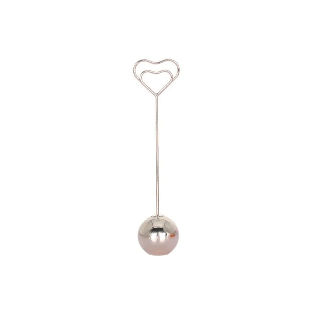 

2pcs Mini Memo Clip Holder Heart Shaped Vertical Design Photo Clip Stand Metal Ball Base Rustproof Table Number Stand