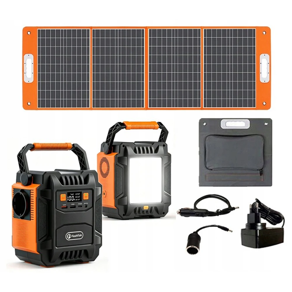 Tragbare Powerstation mit 100W Solarpanel, 172,8Wh, 200W 230V AC, 400W Spitzenleistung Solarstromgenerator, USB Typ-C DC-Stromversorgung für Camping und Reisen