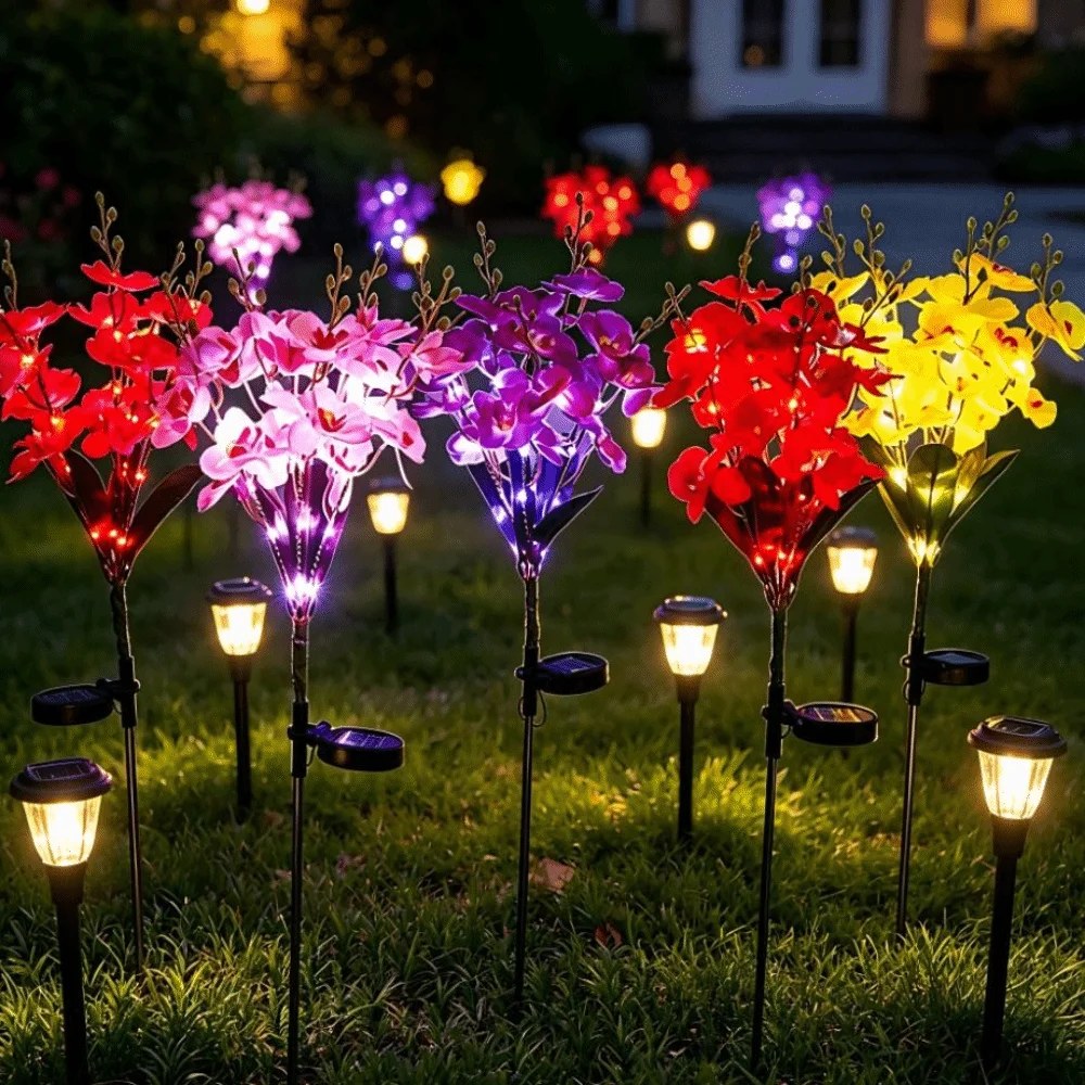 Waterproof Solar Butterfly Flower Lamp Stake Light Weather Resistant Solar Garden Lamp Simulation Orchid Butterfly Design