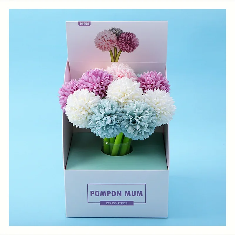 12PCS    Ping Pong Chrysanthemum Silicone Plastic Flower Creative Personality Black Student Office Signature Pen