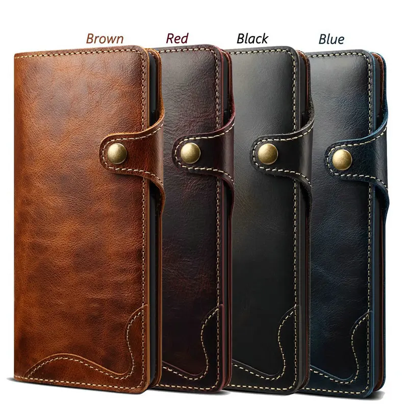 Handmade Genuine Cow Leather Case For Samsung Galaxy S24 S23 S22 S21 S20 S10 Note 20 10 9 Plus Ultra Flip Cover Retro Wallet Bag