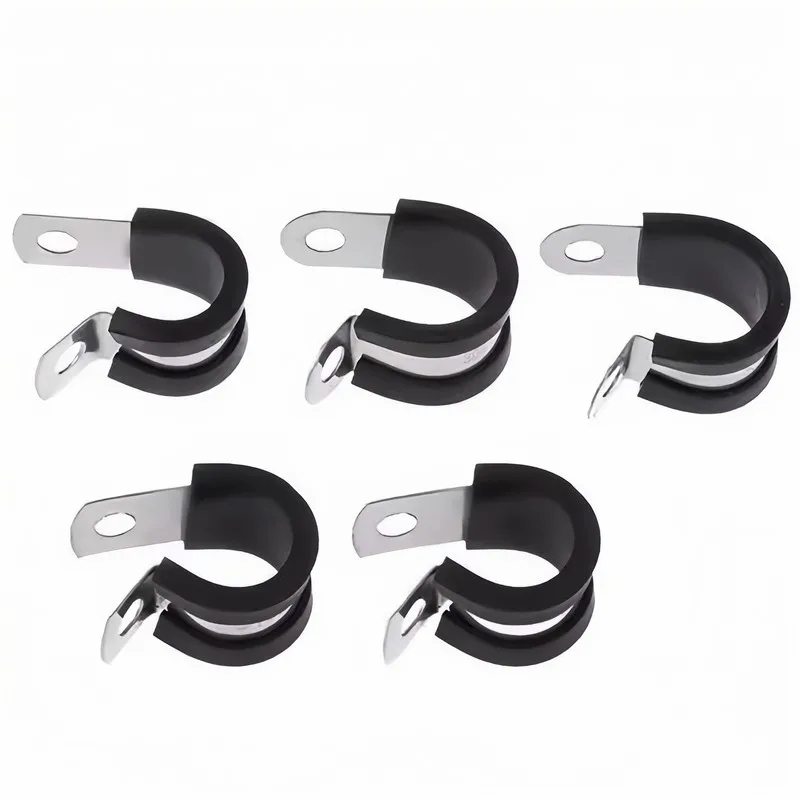 19 pcs M6 Stainless Steel Hose Clips, Rust Resistant Anti-Corrosion, suitable for Cable Wire Management, Rubber Cushion Liner