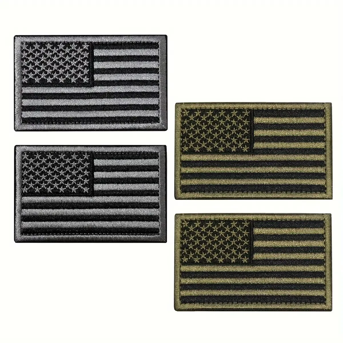 Juego de 2 Parches de la Bandera de EE. UU. - Negro y Verde Militar, Parches Bordados de la Bandera Americana en Negro y Gris para Gorras, Chaquetas, Mochilas