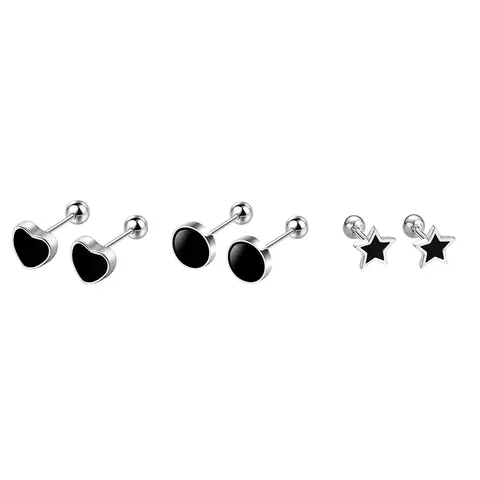 925 Sterling Silver Black Heart Star Round Stud Earrings for Women Engagement Luxury Quality Jewelry Wholesale Prevent Allergies