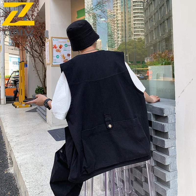 الرجال ملابس العمل سترة الصيف فضفاضة خمر جاكيت بلا إكمام الكورية نمط الشارع الشهير متعددة جيب عادية المتضخم الدنيم صدرية #4