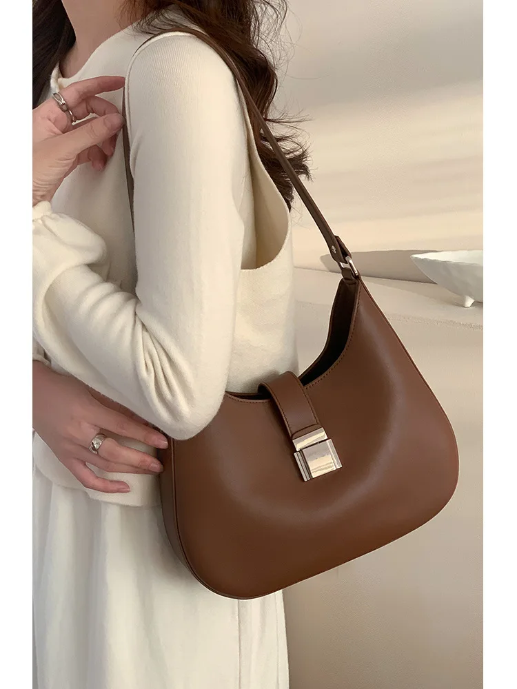 

Niche Crescent Underarm Bag Female2024New Mid-Ancient Elegant Shoulder Bag All-Match Commute Genuine Leather Bag Women's Bag