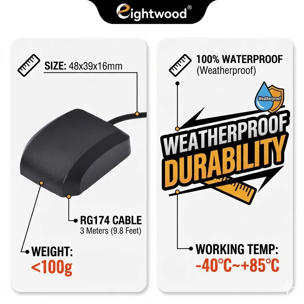 Eightwood Car Active GPS Magnetic Mount Antenna BNC Male Connector for Abarten Furuno Garmin NorthStar Navigation System Unit