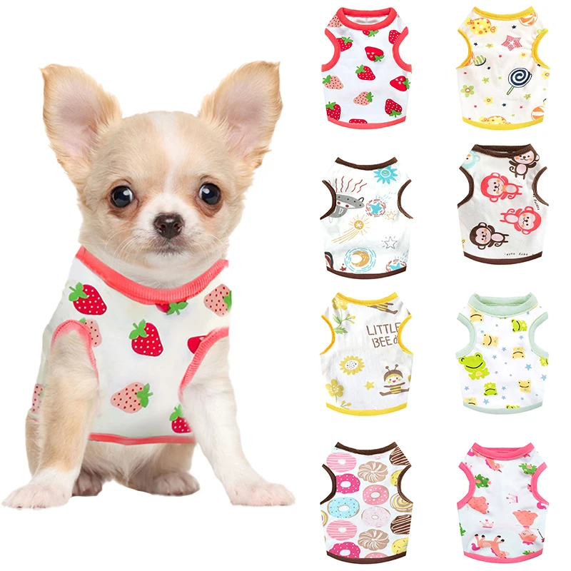 Summer Dog Vest Cute Cartoon Print Breathable Thin T-Shirt for Small Medium Dog Fashion Chihuahua Yorkshire Vest Pet Clothes