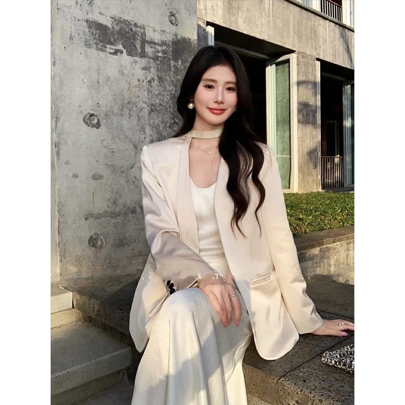 

Весенний корейский комплект: платье-блейзер и элегантное платье-комбинация для женщин, изысканный повседневный комплект из двух предметов, подчеркивающий индивидуальность и стиль