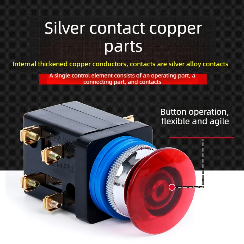LA18-22 Push Button Switch 25mm Rotary Selector Switch Momentary Flat Button 2/3 Positions Red for Industrial Control Panel